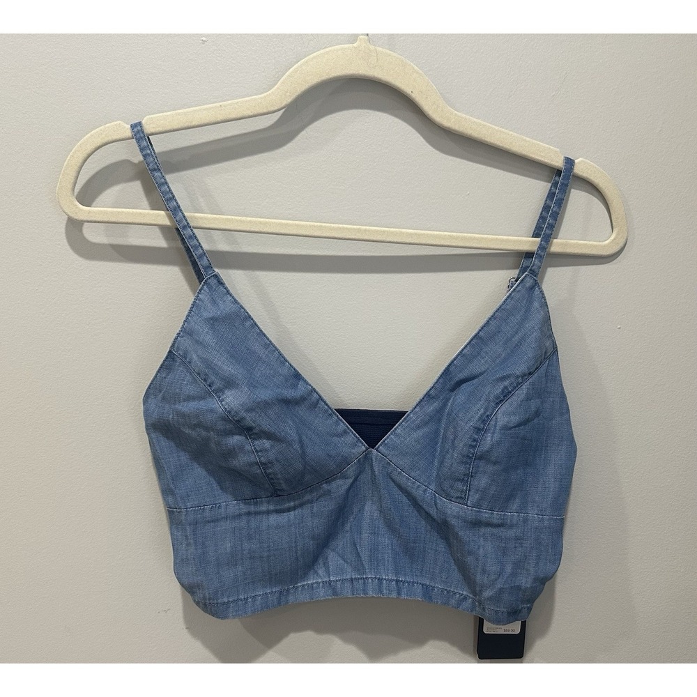 GUESS Y2K‎ Denim Bralette Crop Top Size XS Blue Chambray Spaghetti Strap NWT